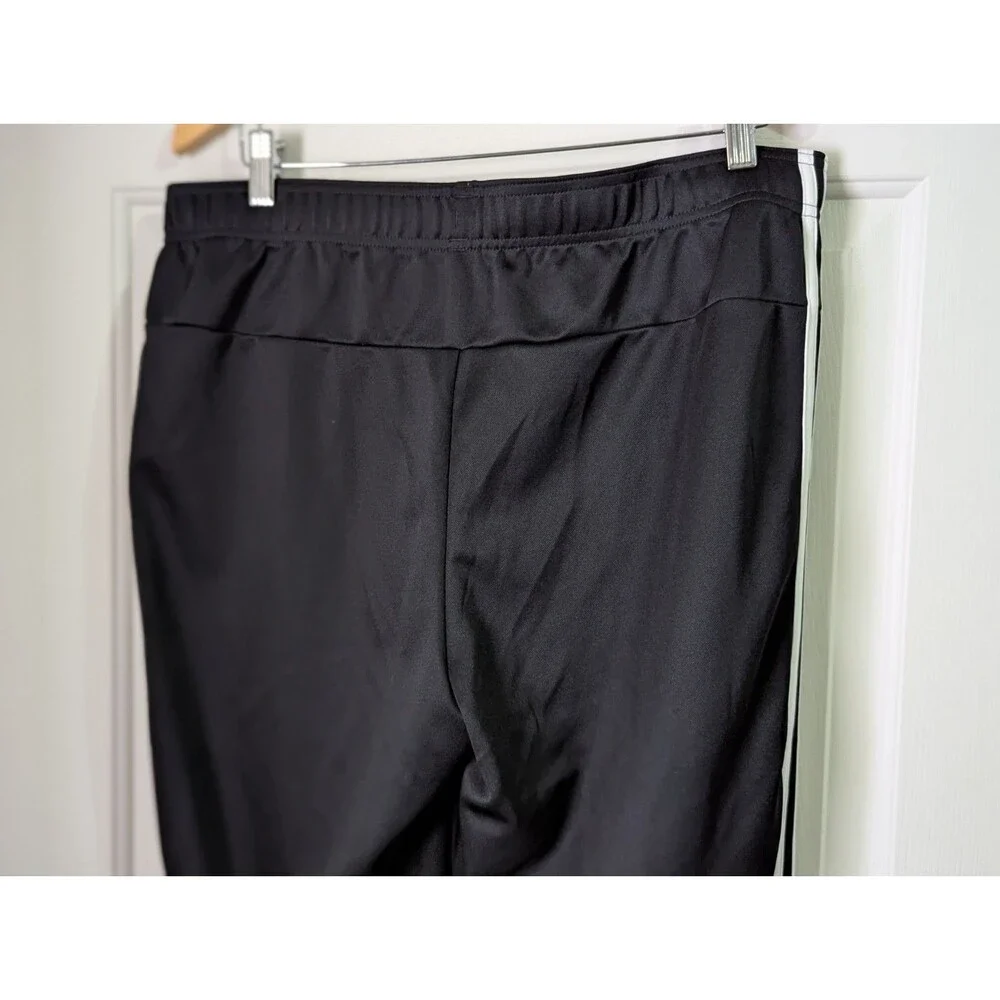 adidas Track Pants Mens XL Black Three Stripe Logo Joggers Drawstring Zip Legs